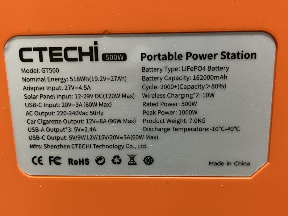 Портативная электростанция станция для дома CTECHi GT500 ИБП power