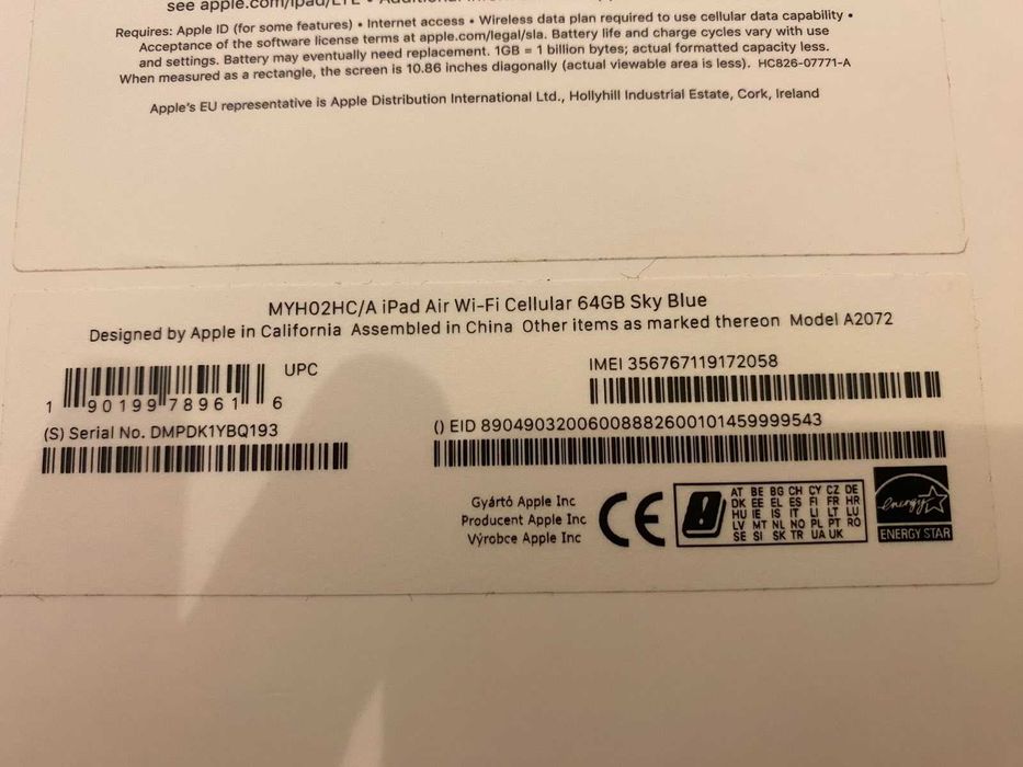 Apple iPad Air 4, 10.9", 64GB, WiFi + Cellular, Sky Blue