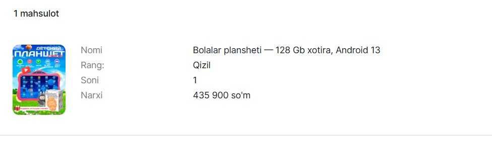 Sotiladi: Bolalar plansheti — 128 Gb xotira, Android 13 Rang: Qizil