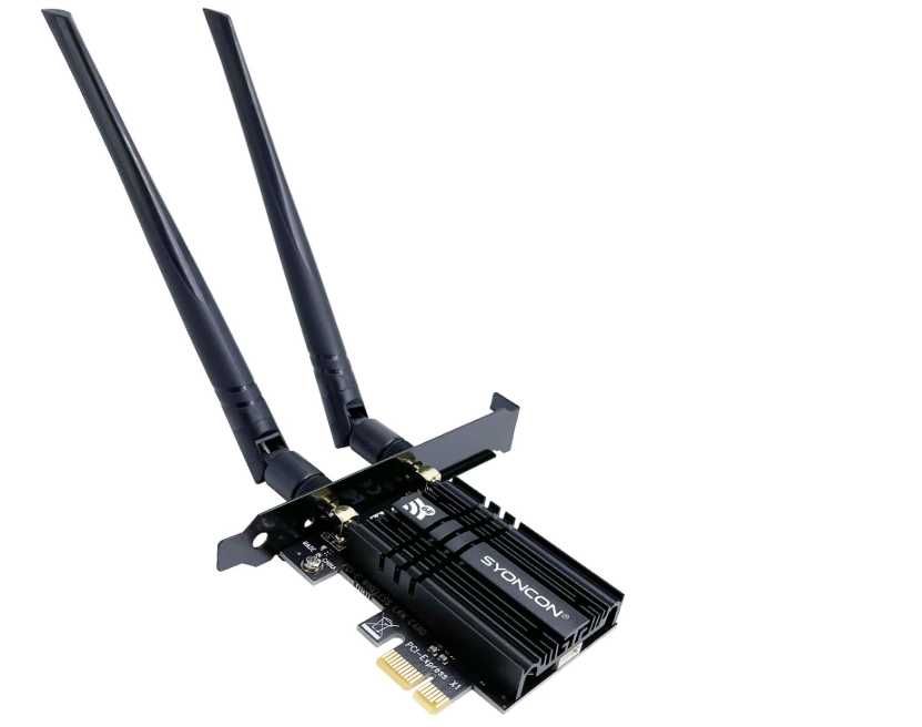 Placa Retea Wi-Fi 6E + Bluetooth 5.3 PCIe Syoncon AX210 (Intel AX210NGW, 5374 Mbps, 6dBi, WPA3)