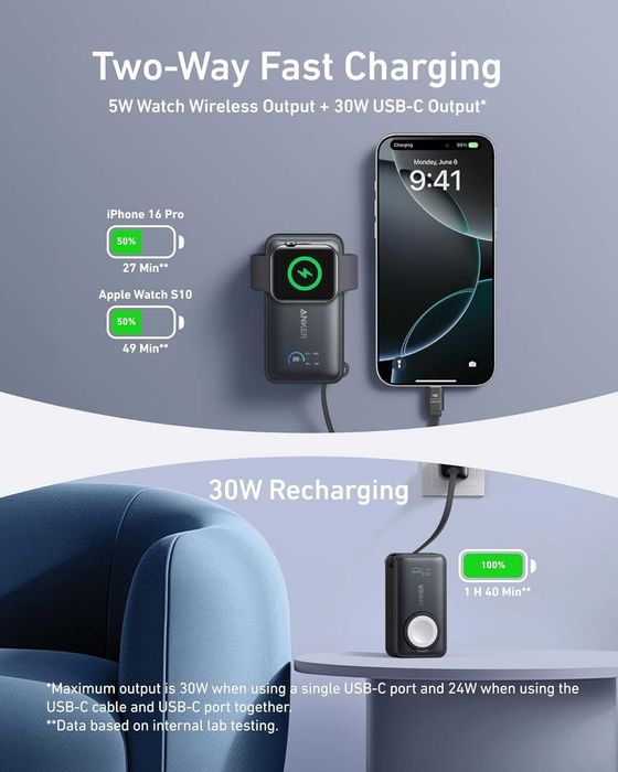 Anker MagGo за Apple Watch 35W външна USB-C батерия