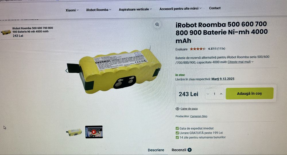 Aspirator inteligent irobot roomba 975, wifi pret 900 lei