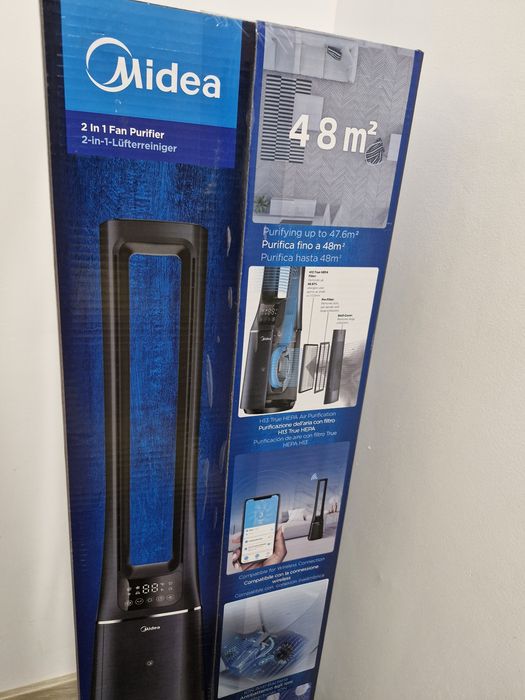 Ventilator turn cu purificare aer Midea AMS150-PBW, Smart WiFi