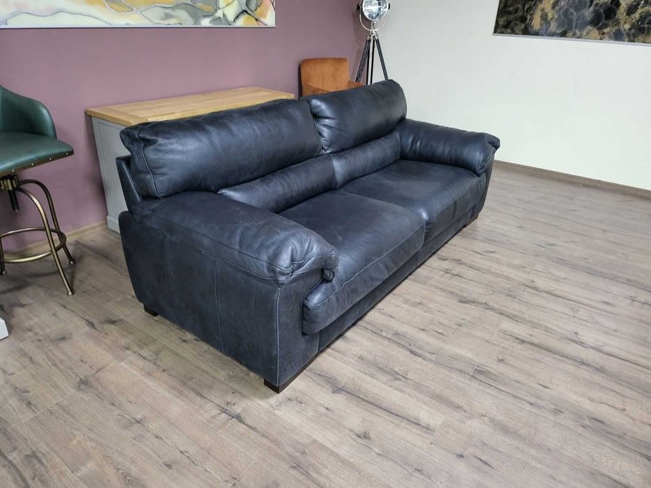 Черно-сив кожен диван тройка "Santino" - телешки бокс