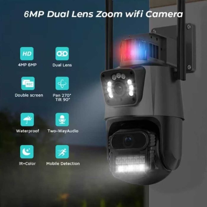 Двойна WIFI камера за наблюдение P11 Pro + Карта, 8MP, външна/вътрешна, Ultra HD, 5X ZOOM, Icsee