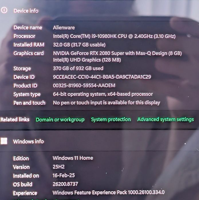 Alienware M15 R3 2x 1TB ssd, 32 GB RAM, OLED 4K, RTX 2080 super