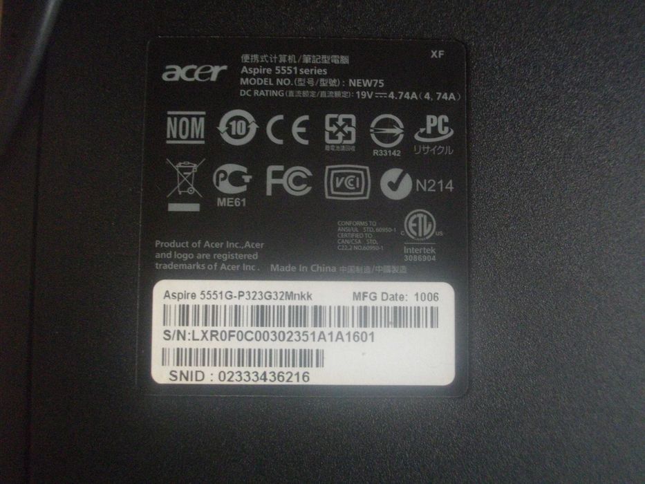 15,6" 39,62см ACER Aspire 5551 Отличен ЛАПТОП RAM 4GB HD 120 2,10 GHz