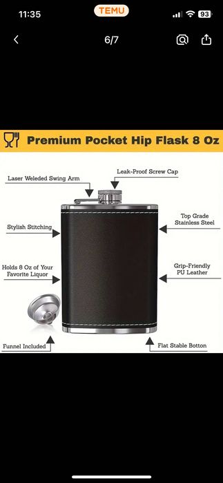 Set cadou plosca (sticla) de buzunar cu 4 pahare (shot) si palnie