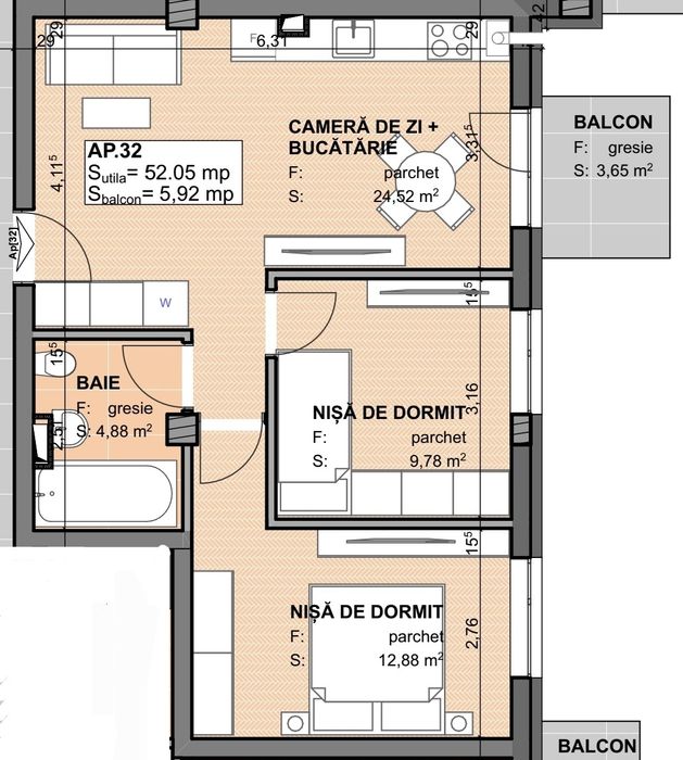 Apartment finisat de vânzare Apahida, str Octavian Paler Nr 40 (bloc nou)