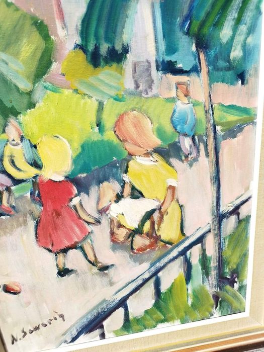 Винтидж скандинавска авторска картина, масло върху платно