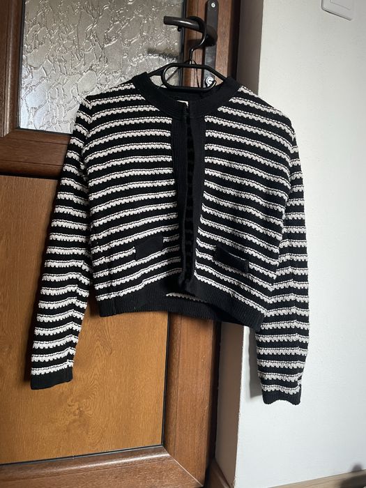 Cardigan Tricotat Scurt în Dungi Negru/Alb Oasis