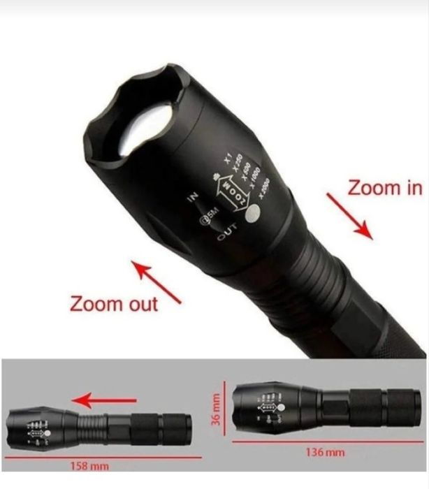 Lanterna cu acumulator 18650 3,7 V sau baterii /acumulatori 3x1,5V AAA