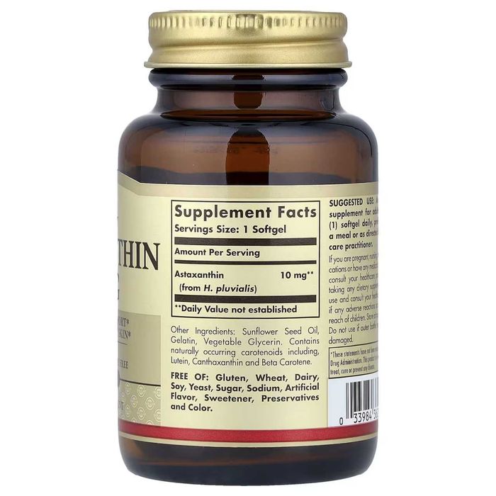 Solgar, Астаксантин, 10 мг, 30 капсул. Solgar astaxanthin 10 mg.