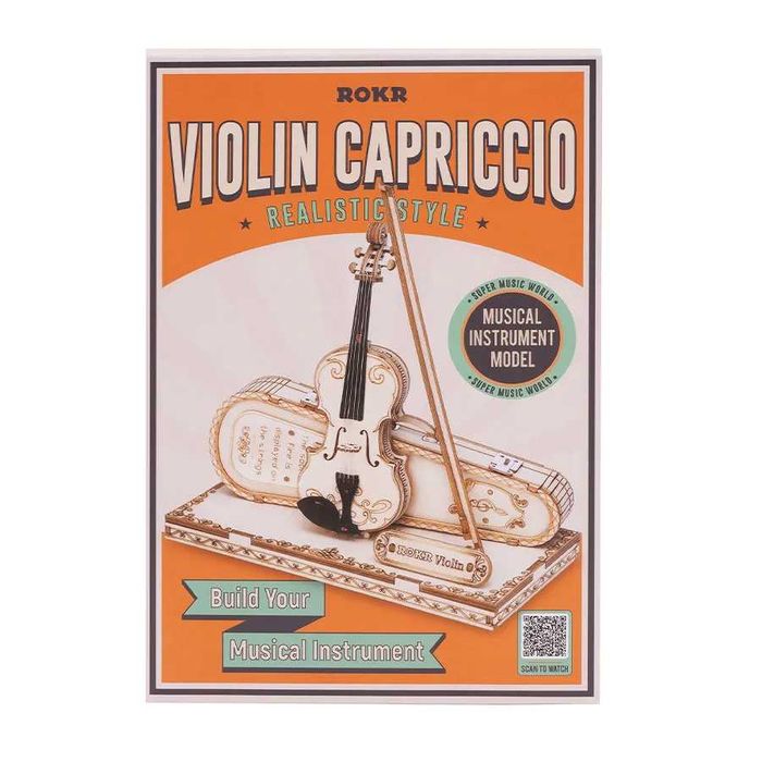 Puzzle 3D Vioara, ROKR, lemn, 62 piese, instrument muzical decorativ, 8+