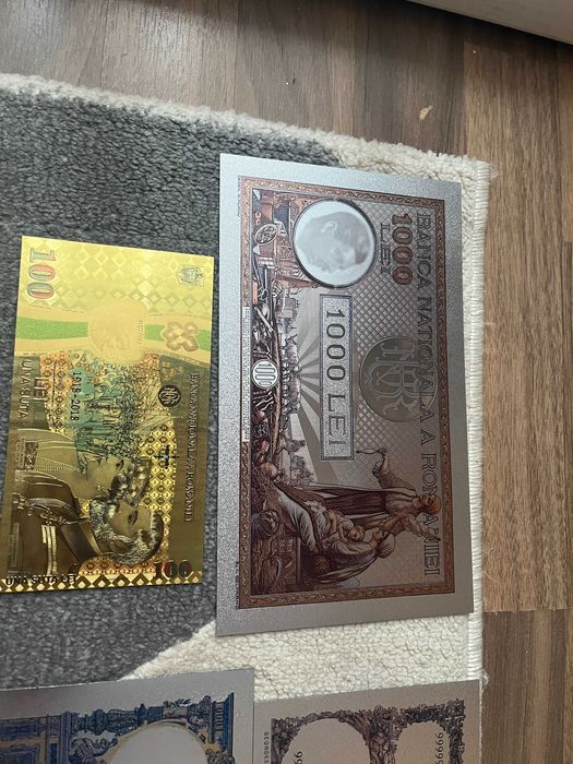 replici Bancnote romanesti  polimer placate cu Ag si Aur de 24k
