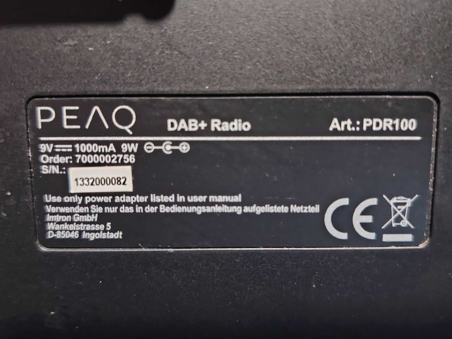 PEAQ  DAB+Radio  model PDR100, radio FM, DAB+, AUX.