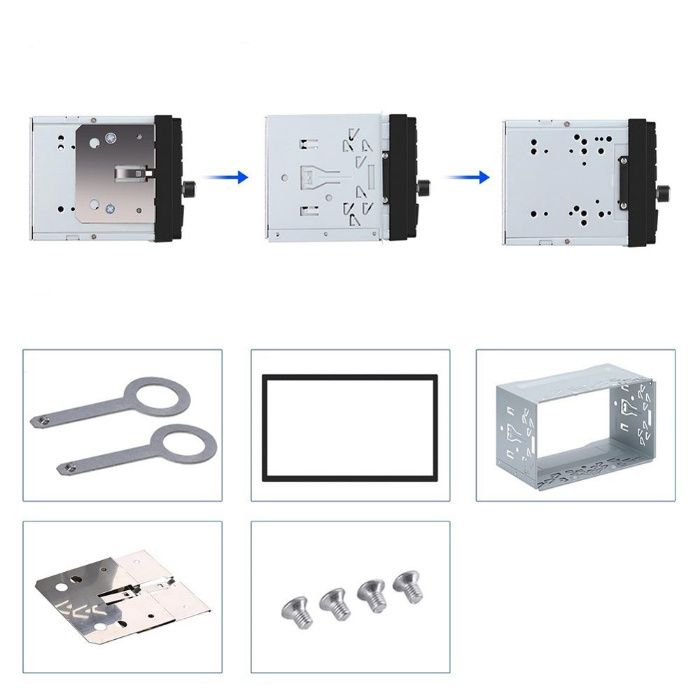 Пълен комплект за монтаж на 7 инча / 2 DIN, Шейна+Рамка+Планки+Винтове