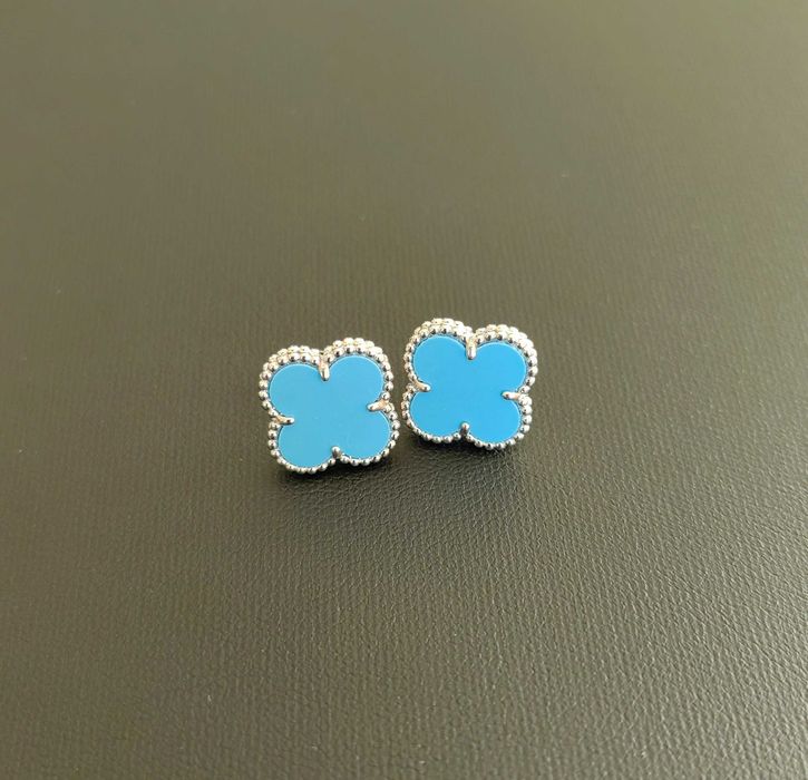 Сребърни обеци с тигрово око  Van Cleef & Arpels VCA Alhambra earrings
