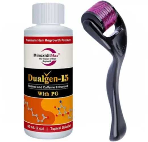 Minoxidil Dualgen 15% cu PG 1 Luna Aplicare + Dermaroller 0.5/0.75/1mm