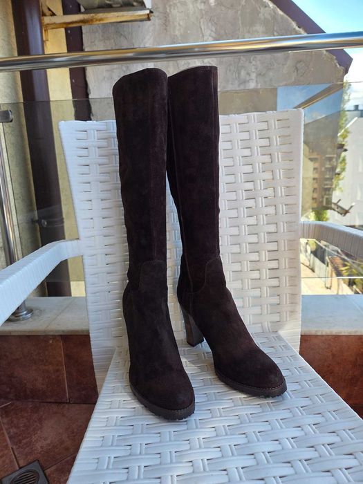 Дамски ботуши кафяв велур