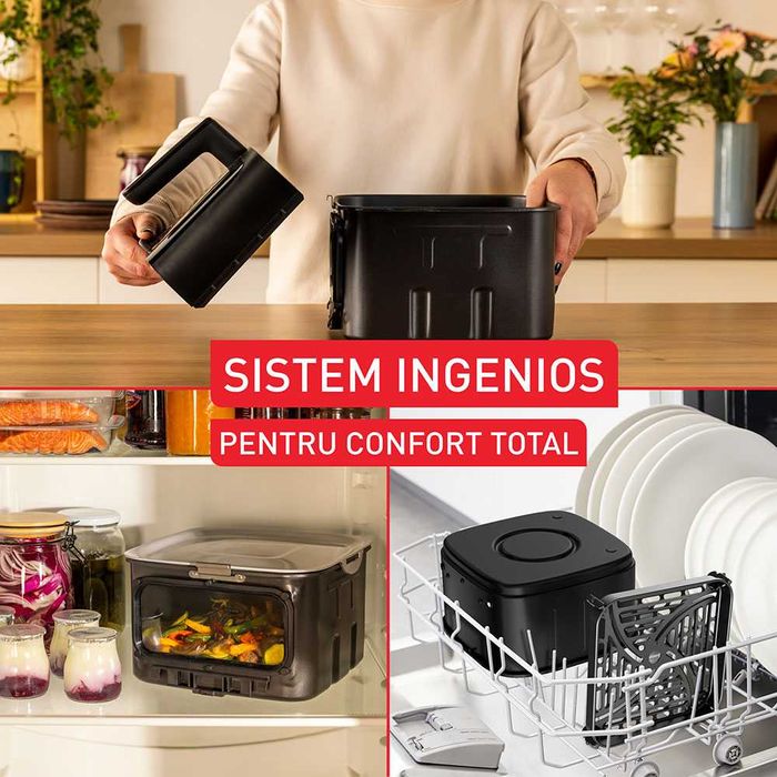 Friteuza aer cald air fryer Tefal Silence EY8468E0, 7L, geam, gratar