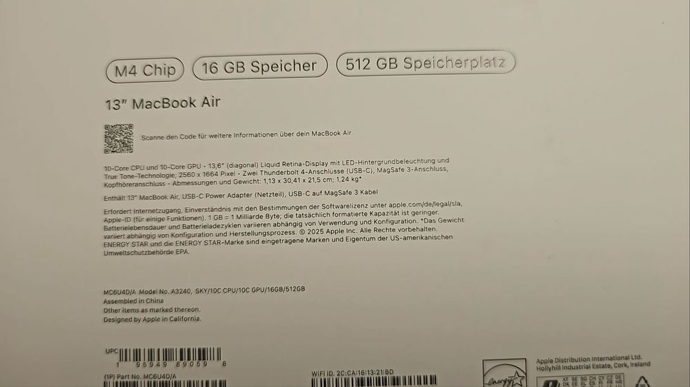 Apple MacBook Air 13",M4, 16/512GB Nou, Sigilat