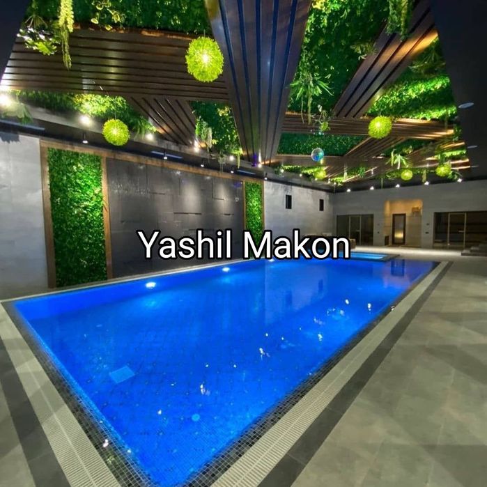 Бассейн искусственный газон декор suniy lanshaft Gul devor fitositina