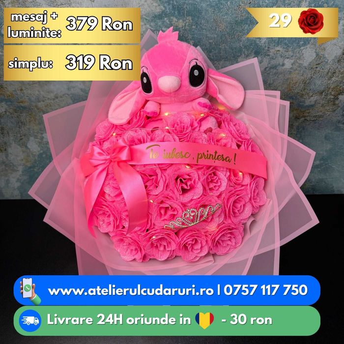 Buchete Trandafiri Sapun (Simple, Sclipici, Stitch, Angel)