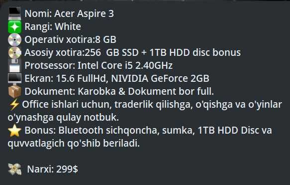 Notbuk, Laptop, Acer Aspire 3
