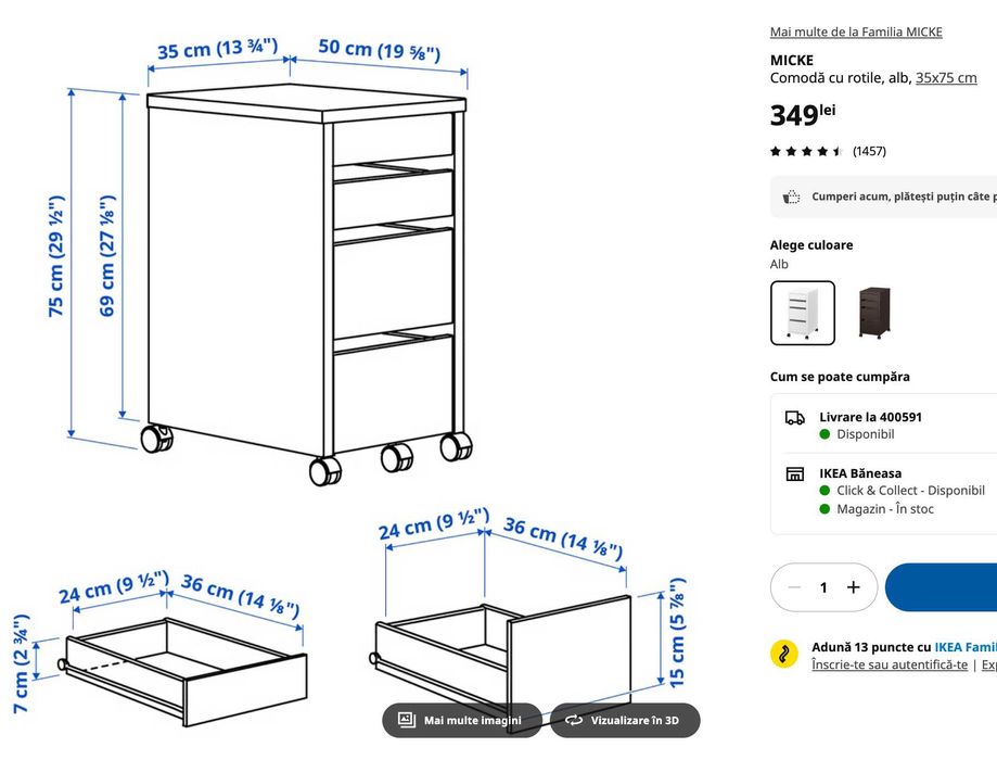 [nouă, sigilată] IKEA Micke comodă cu roți albă