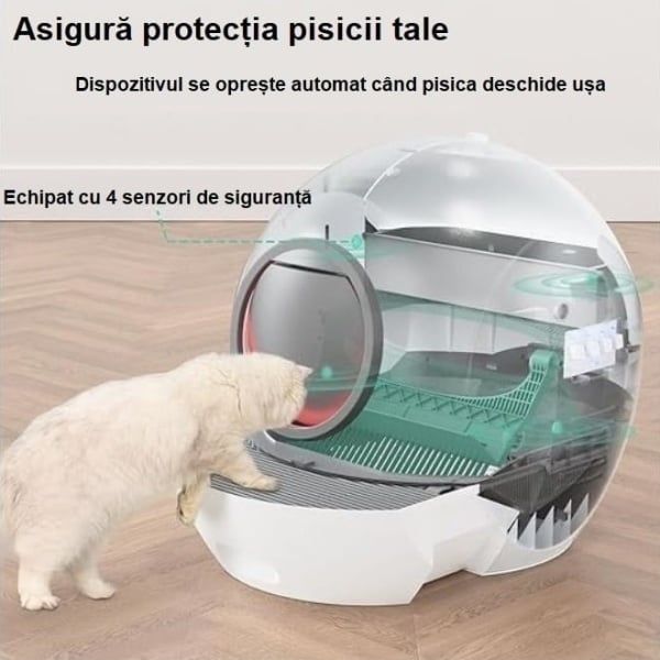 Litiera automata pentru pisica Fish & Paws,  functii de auto-curatare, eliminarea mirosurilor neplacute , aplicatie mobila, la achizitii Alb cu Gri