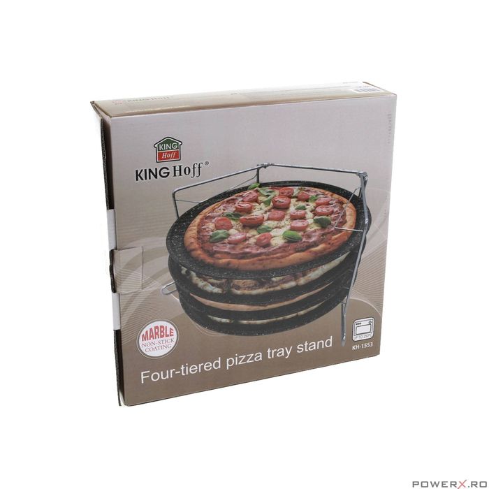 Tava pentru pizza cu strat de marmura, baza din otel, set 5 elemente,