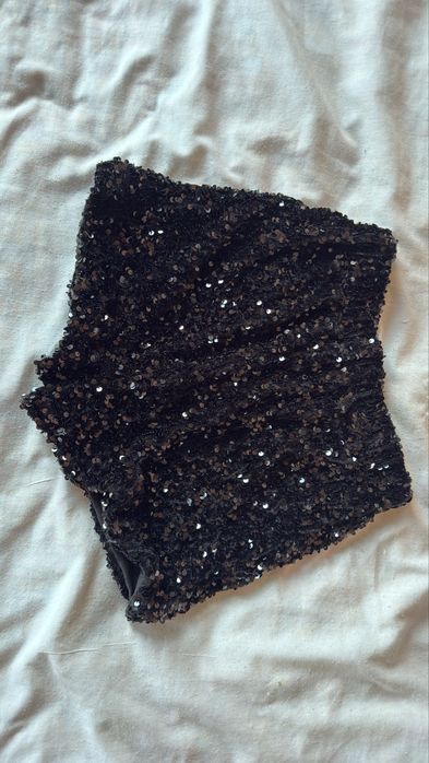 Пайетени къси черни гащи