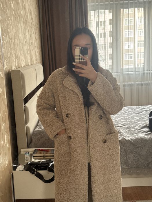 Тедди шуба в бежевом цвете