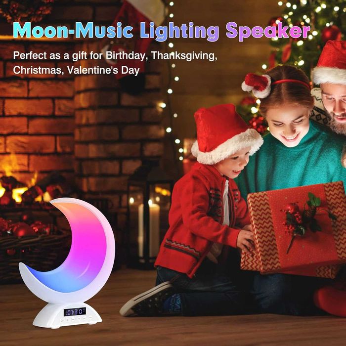 Настолна лампа Moon с часовник с будилник, RGB регулируема светлина с Bluetooth