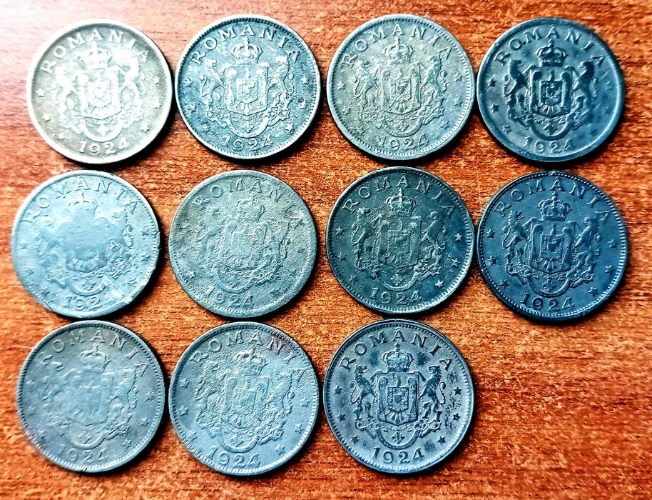 Лот от 11 бр.  2 леи 1924 год., Кралство Румъния – Фердинанд I.