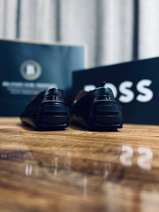 BOSS мужские кожаные мокасины Италия РАЗМЕР 43,44 цвет чёрный