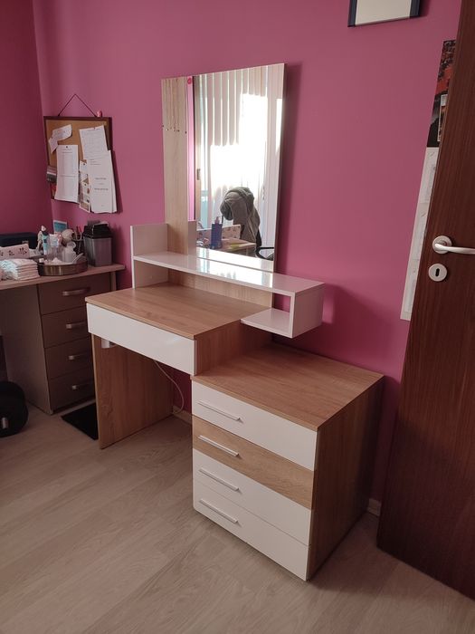 Тоалетка, дъб сонома+бял гланц