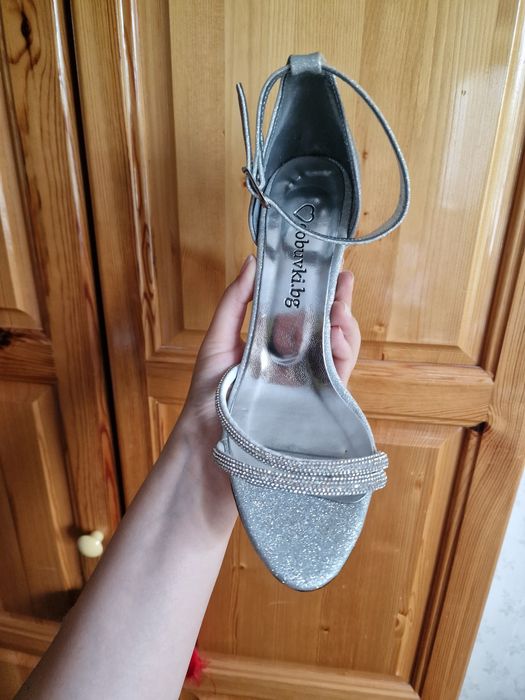 Сребърни обувки на ток, 8 см