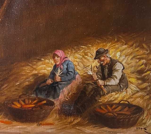 ”La depănușat porumb”-Tablou AUTENTIC, ul/pz, Ott Zoltan (1881-1946)