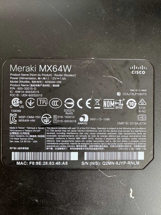 Router CISCO Meraki MX64W