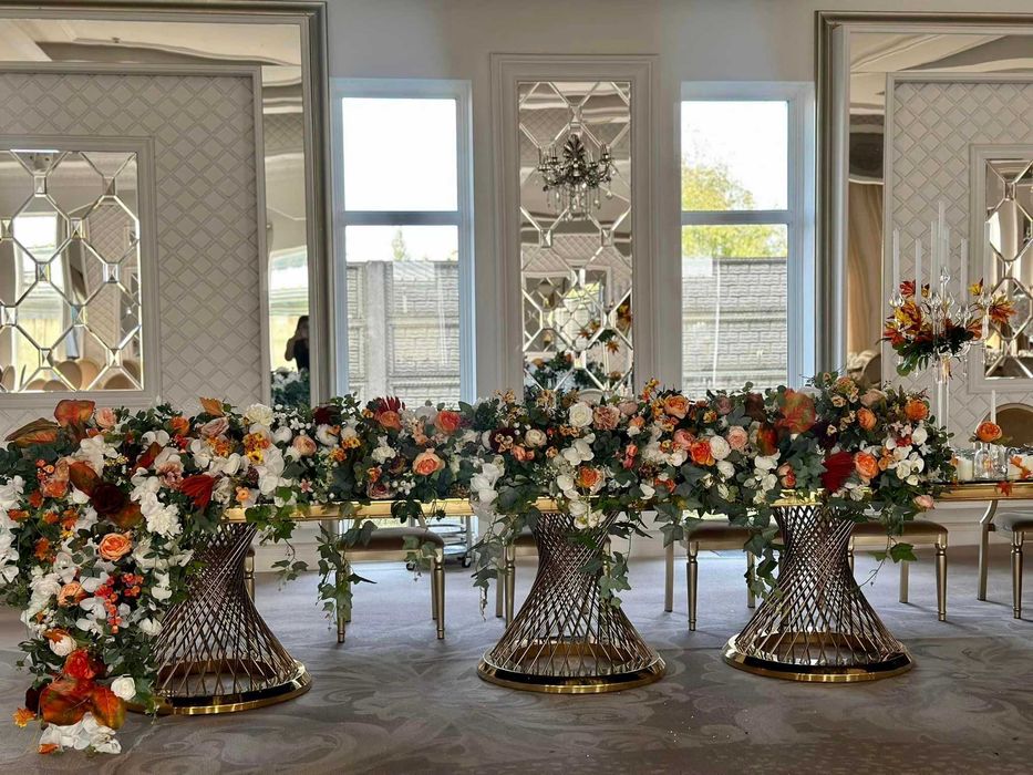 Mese aurii de lux săli evenimente ballroom inox cu blat oglindă/sticlă