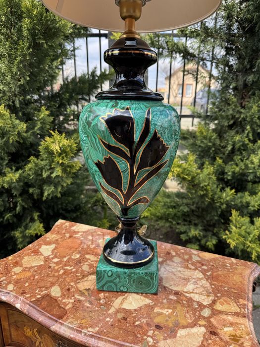 Veioza din portelan - design malachit si detalii aurii