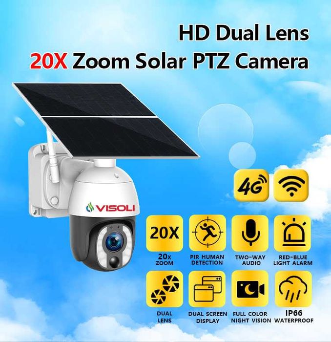 Camera de supraveghere Sim 4G Visoli® VS-S100 4G Zoom Optic 20X, 24/24
