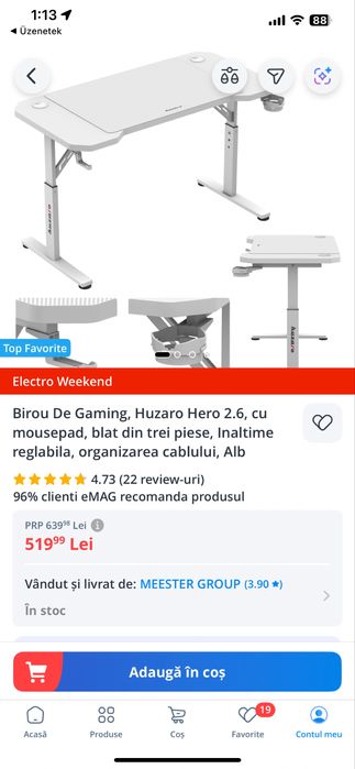 Birou de gaming Huzaro Alb