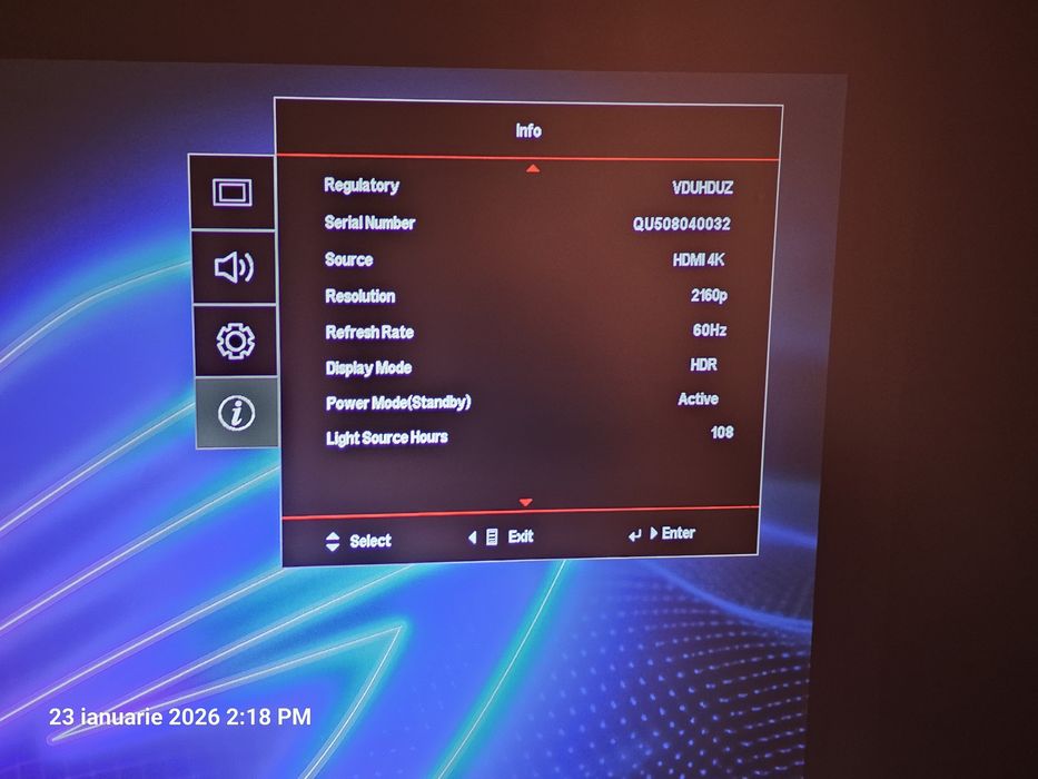 Videoproiector Optoma UHD40 4K impecabil 108 ore proba