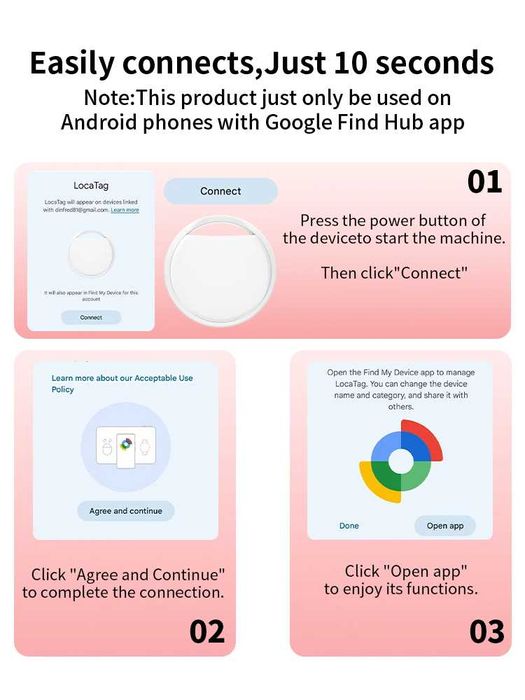 Set 4 taguri GPS tracker Android Find Hub, dispozitiv antipierdere