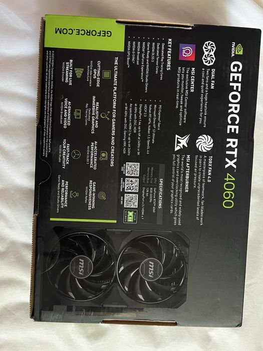 Видео карта MSI GeForce RTX 4060 VENTUS 2X BLACK OC, 8GB GDDR6 128-bit