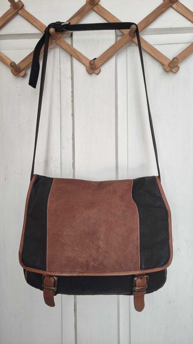 Кожена бизнес чанта в кафяво и черно