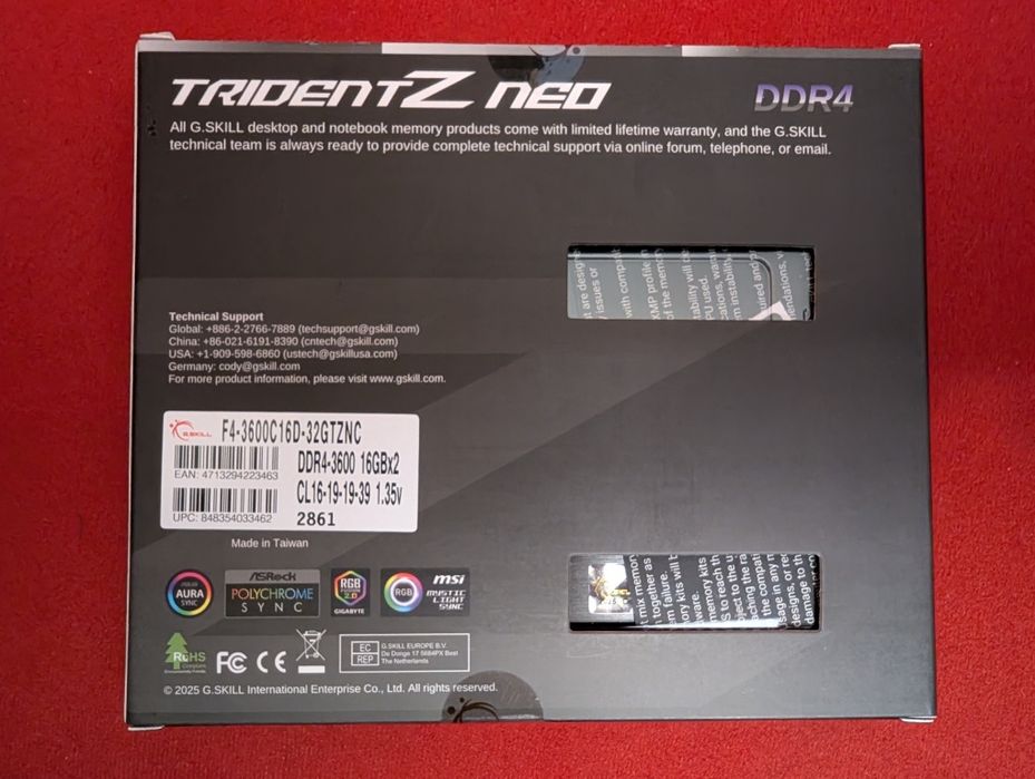 32GB DDR4 RAM памет: G.Skill Trident Z RGB Neo, DDR4-3600 CL16